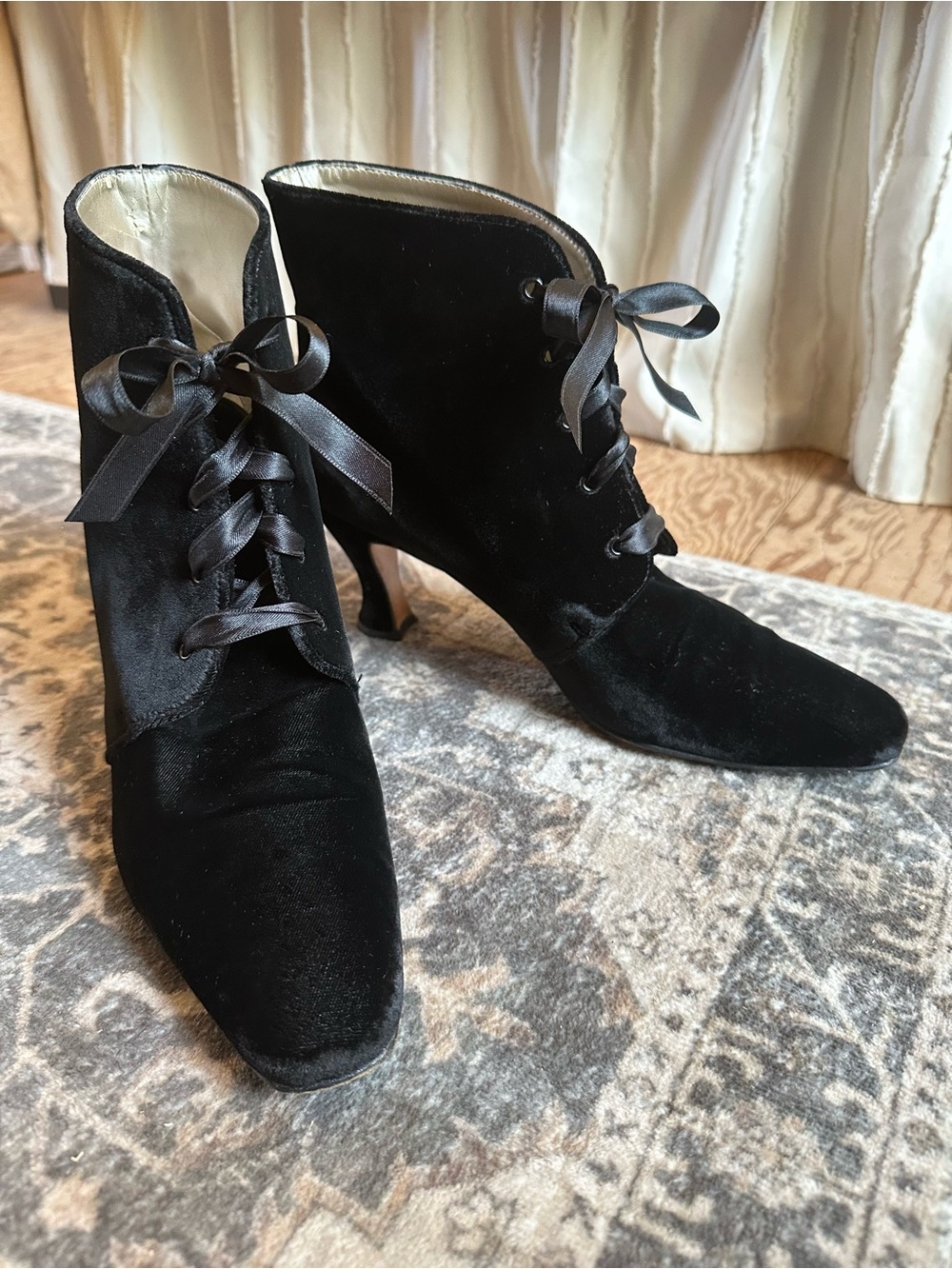 Vtg Red by Ramon Tenza Black Velvet Lace Up Witch Boots Spain 9M